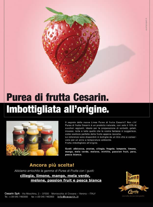 Purea di frutta Cesarin | Imbottigliata all'origine.